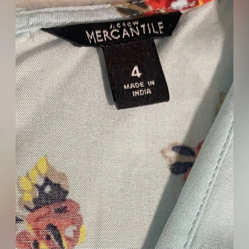 J.Crew Mercantile Floral Faux Wrap Mini Dress Light Blue Ruffled Size 4